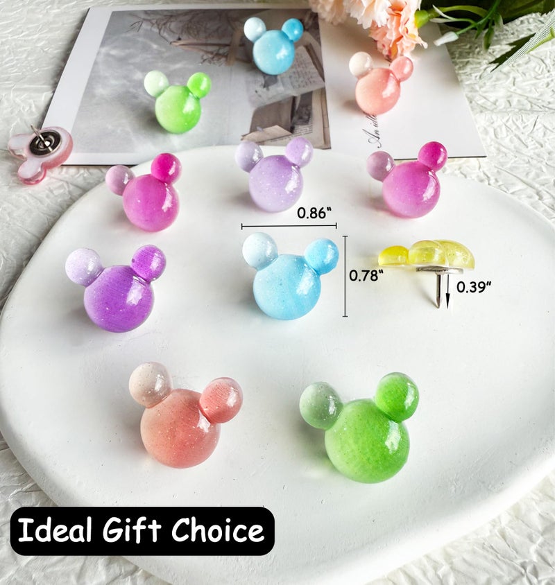 Tandarui 24 Pcs Thumb Tacks,Cute Push Pins,Colorful Decorative Pins,Mouse Tacks,for Bulletin Board,Cork Board,Class Decor Office or Home (24 Pcs - Gradient) - Image 2