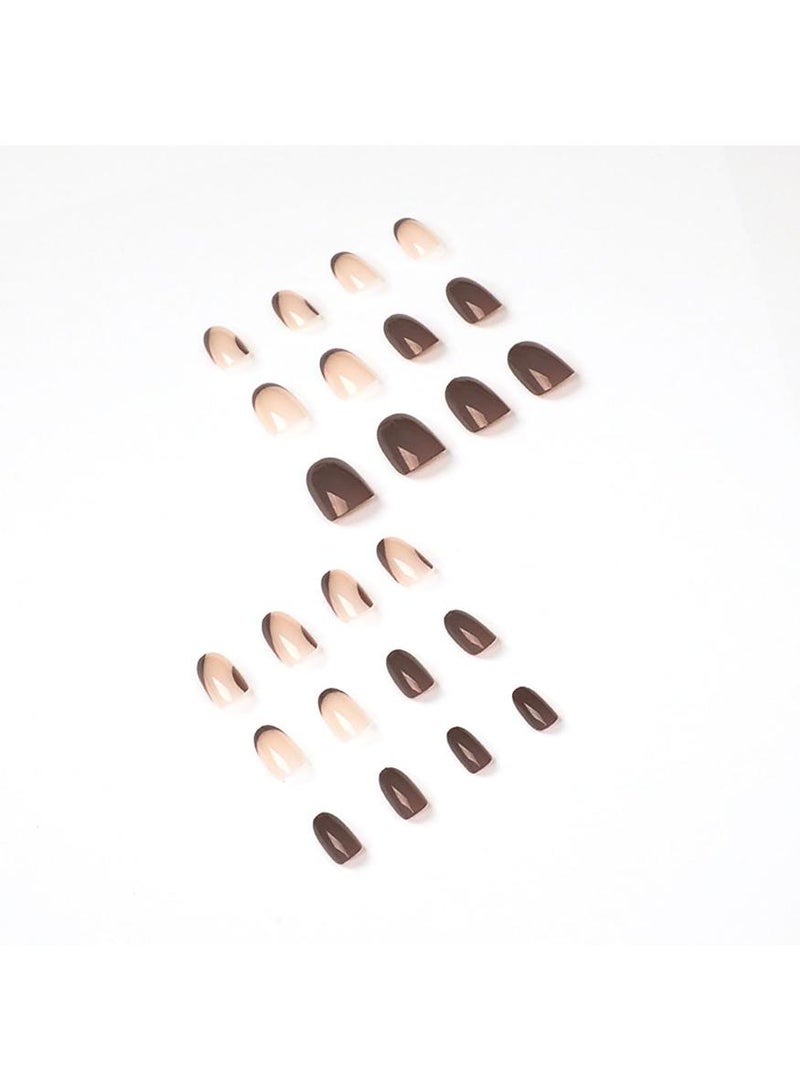 KHAJUL 24Pcs French Tip Almond Press on Nails with Brown Swirl Designs, Almond Wearable Nails with Nail File and Jelly Glue, False Nails, Fake Nails, Glossy Acrylic Nails, Full Cover Stick On Nails, Reusable Nail Kit for Women Girls (Brown) - Image 3