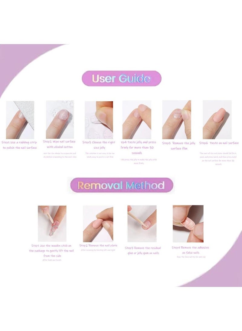 KHAJUL 24Pcs French Tip Almond Press on Nails with Brown Swirl Designs, Almond Wearable Nails with Nail File and Jelly Glue, False Nails, Fake Nails, Glossy Acrylic Nails, Full Cover Stick On Nails, Reusable Nail Kit for Women Girls (Brown) - Image 5