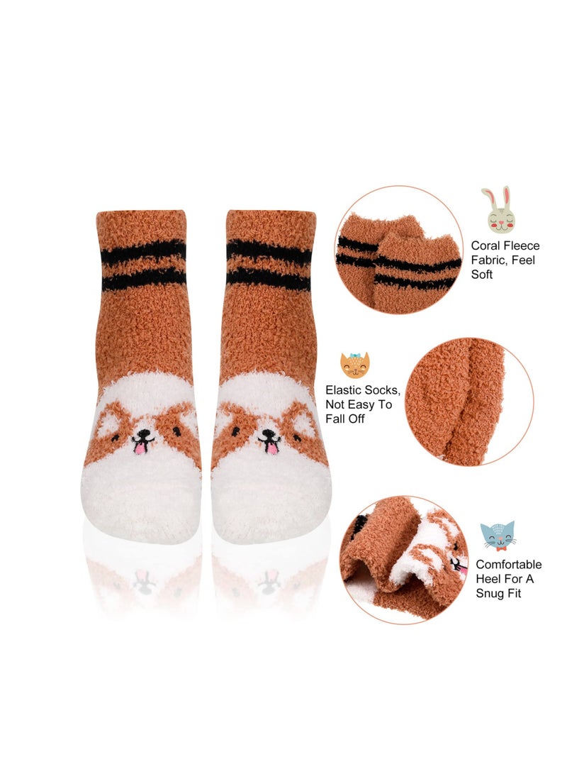 SYOSI 5 Pairs Fluffy Women Socks, Animal Fuzzy Socks Funny Fluffy Soft Socks, Animal Ladies Thermal Sock Fuzzy Bed Socks, Warm Winter Sleep Socks, for Winter Home Sleeping Holiday Gifts - Image 3