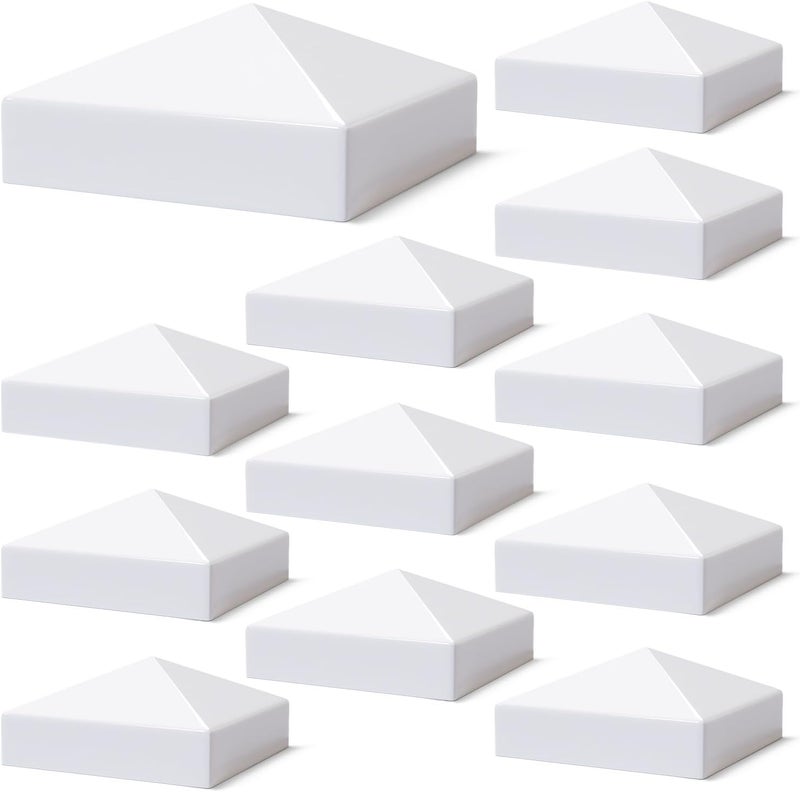 VIVIDA 5" x 5" Vinyl Post Caps, White PVC Pyramid Fence Post Cap, for Actual 5" x 5" Vinyl Fence, Deck & Mailbox, 12 Pack - Image 1