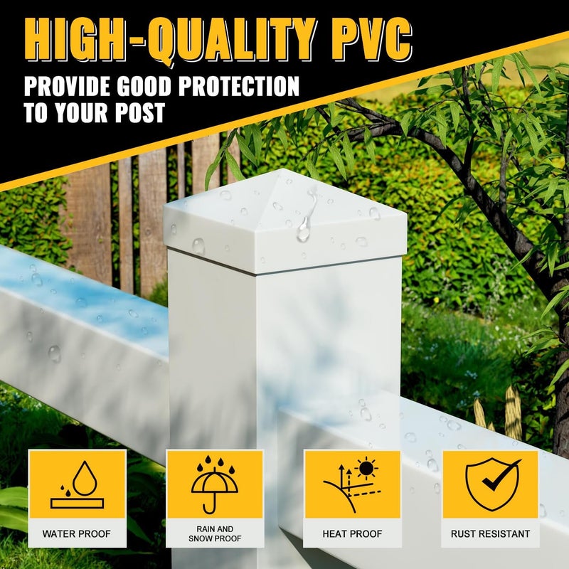 VIVIDA 5" x 5" Vinyl Post Caps, White PVC Pyramid Fence Post Cap, for Actual 5" x 5" Vinyl Fence, Deck & Mailbox, 12 Pack - Image 3