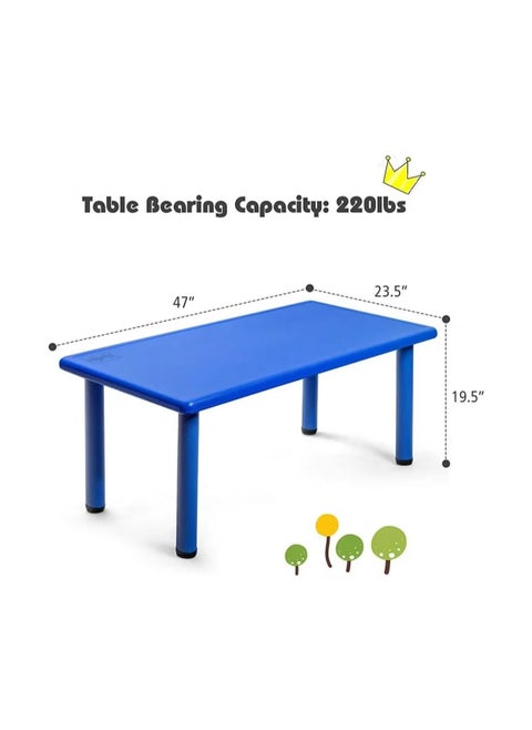 Rectangular Kids Table Children School Activity Table for Reading Drawing Dining Playing Multifunctional Plastic Table w/Steel Pipe Toddler Furniture for Boys & Girls BLUE