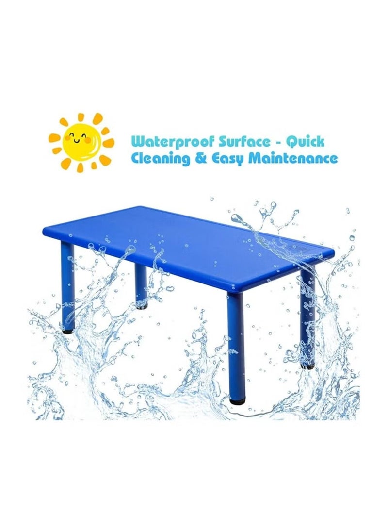 Generic - Rectangular Kids Table Children School Activity Table for Reading Drawing Dining Playing Multifunctional Plastic Table w/Steel Pipe Toddler Furniture for Boys & Girls BLUE - Image 1