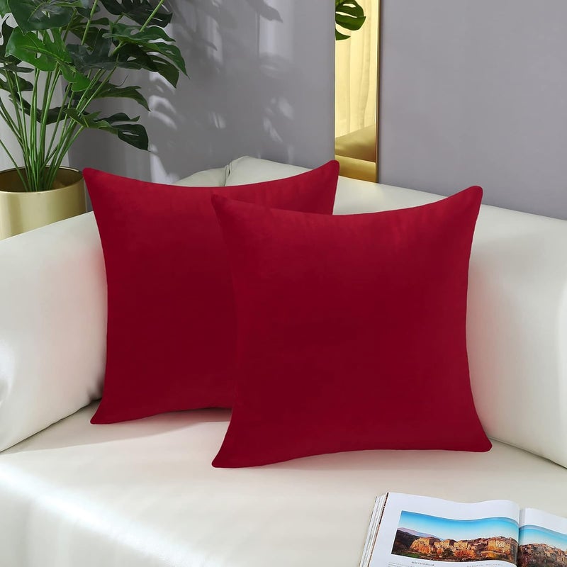 mixeoo Comfy Christmas Red Throw Pillow Covers Decorative Square Solid Thick Velvet Super Soft Cushion Cases Home Decor for Sofa Couch Living Room Chair, Set of 2, 16 x 16 Inch - Image 2