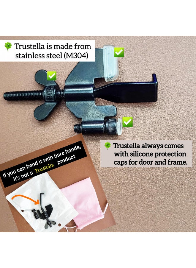 TRUSTELLA Original Trustella Heavy-Duty Portable Door Lock - Stainless Steel Security Device for Enhanced Safety - Ideal for Home, Travel, Hotels, Apartments - Silicone Protector Caps Included (1, Black) - Image 3