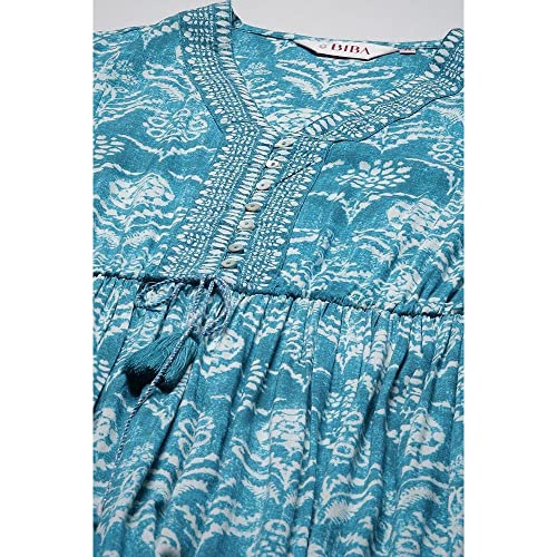 Biba Women Fit and Flare Maxi Printed Mix and Match Dress (Casual D1971_Turquoise_40) - Image 4