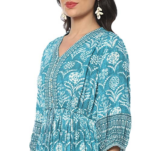 Biba Women Fit and Flare Maxi Printed Mix and Match Dress (Casual D1971_Turquoise_40) - Image 2