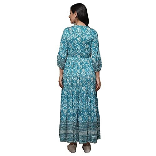 Biba Women Fit and Flare Maxi Printed Mix and Match Dress (Casual D1971_Turquoise_40) - Image 3
