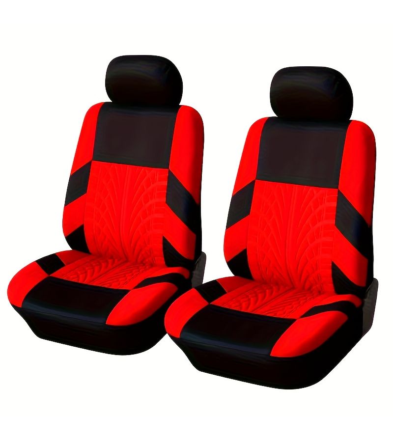 4pcs Universal Car Seat Covers Two Front Seats Set Red Breathable Polyester Split Design For Cars Trucks SUVs Hand Wash Or Dry Clean All Season Foam Filled - Image 1