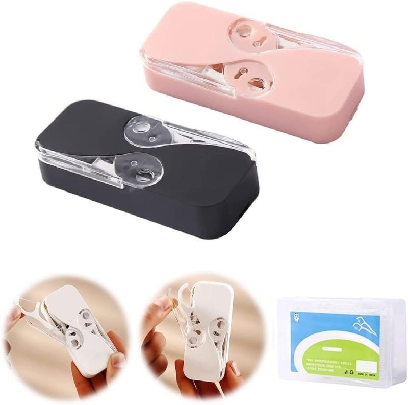 klarako Portable Floss Dispenser with 74 Pcs Dental Floss, Travel Floss Picks Case Dispenser, Upgrade Automatic Floss Organizer for Family Hotel Travel (Black and Pink) - Image 1