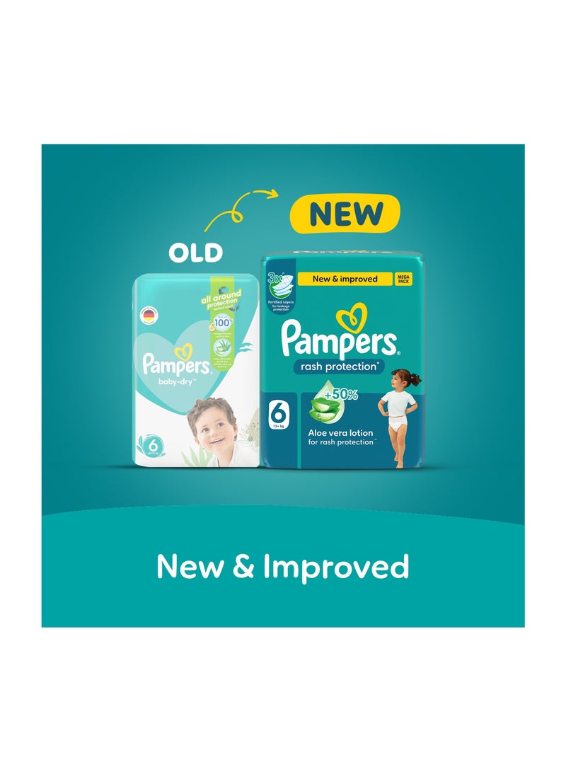 بامبرز حفاضات محمية من الطفح الجلدي مقاس 6 13+كجم مع لوشن الألوة فيرا لحماية الطفح - 138 قطعة - Image 2