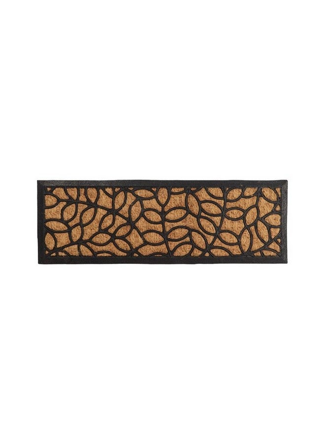Leaf Pattern Long Narrow Rectangular Coco Fiber Door Mat Brown and Black 25 x 75 cm 140541114