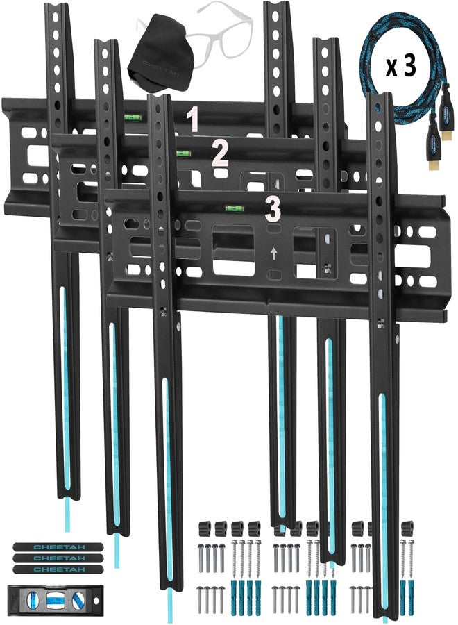 Cheetah Fixed TV Mount for Most 26-60 Inch TVs up to 115lbs VESA 400x400mm, with 10ft HDMI Cable, LED OLED Flat Screen TV Wall Mount Bracket, Fits 16" Studs, Quick Release Lock, Low Profile (3-Pack) - Image 1