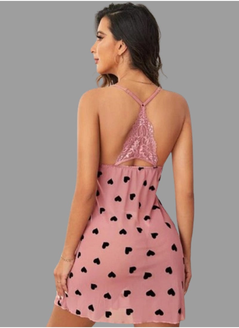 Generic - Nightgown, made of chiffon, with a heart print, opening at the chest - Image 1