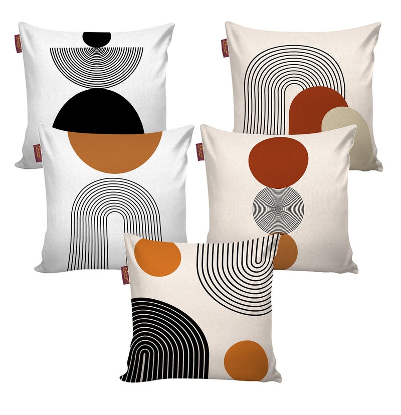 AEROHAVEN Cotton Premium Set Of 5 Geometric Digital Printed Hand Stitched Throw Pillow/Cushion Covers - (Off-White, 12 X 12 Inch) - Image 2