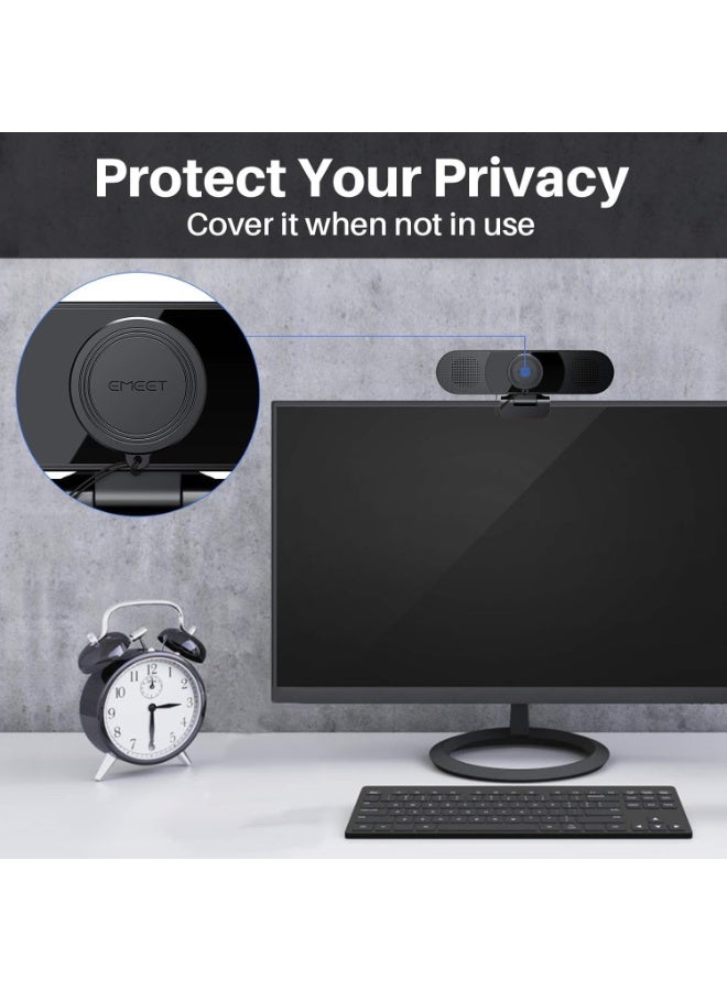 EMEET 3 in 1 Webcam - 1080P Webcam with Microphone and Speakers, Noise Reduction, Auto Low Light Correction W/Cover, C980 Pro USB Camera Webcam 60°-98° for... - Image 4