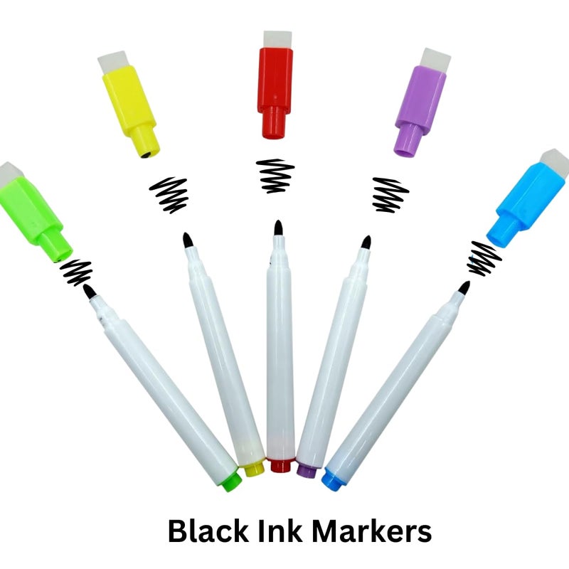 Natkam Whiteboard Marker With Eraser Cap | Refillable Black Color Marker Pens | Easily Erasable Ink | Perfect For Writing on White Board Premium Writing Supplies (Pack of 5) (Black Ink) - Image 2