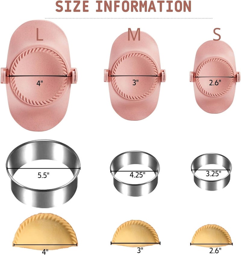 MUMSUNG Empanadas Maker Press, Dumpling Maker, Empanadas press Mold Maker Set with Dough Cutter, Dumpling Mold Set and Cutter for Pierogi, Pastelitos, Turnovers, Chinese Dumpling L/4"+M/3"+S/2.6" - Image 3