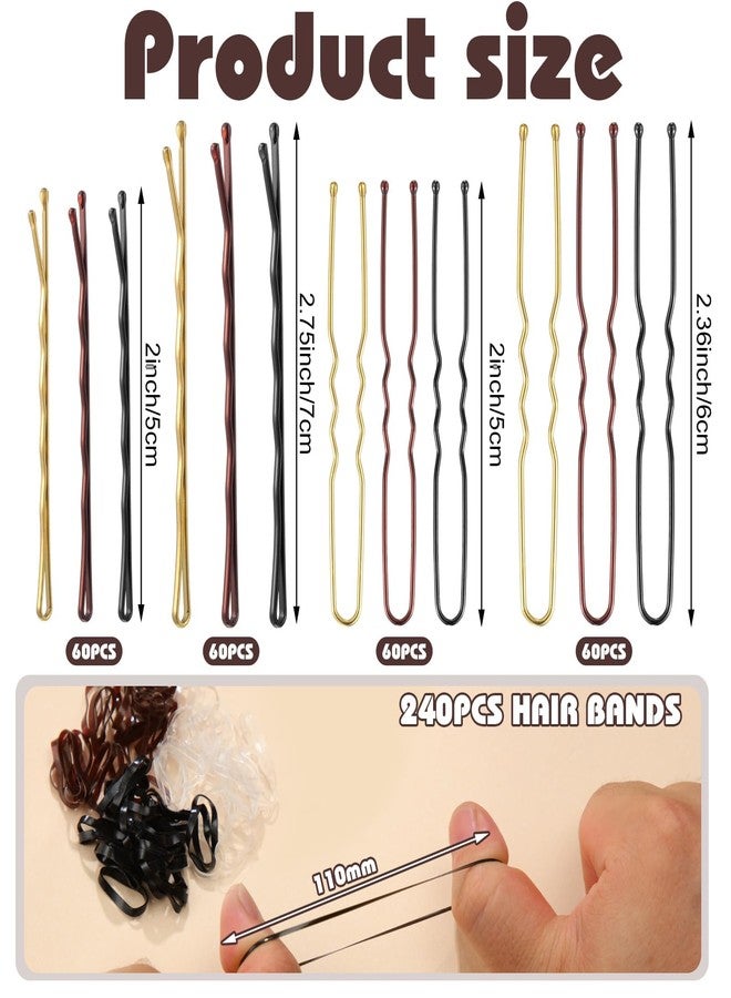 MAKABEE 480 Pcs Bobby Pins Hair Pins Kit, U Shaped Pins for Buns, Hair Pins for Women, Hair Rubber Bands with Box, 2/2.36/2.76inch Black Bobby Pins Brown Hair Blonde Hair Pins for Styling - Image 2