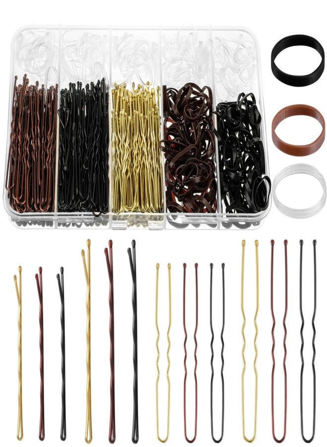 MAKABEE 480 Pcs Bobby Pins Hair Pins Kit, U Shaped Pins for Buns, Hair Pins for Women, Hair Rubber Bands with Box, 2/2.36/2.76inch Black Bobby Pins Brown Hair Blonde Hair Pins for Styling - Image 1