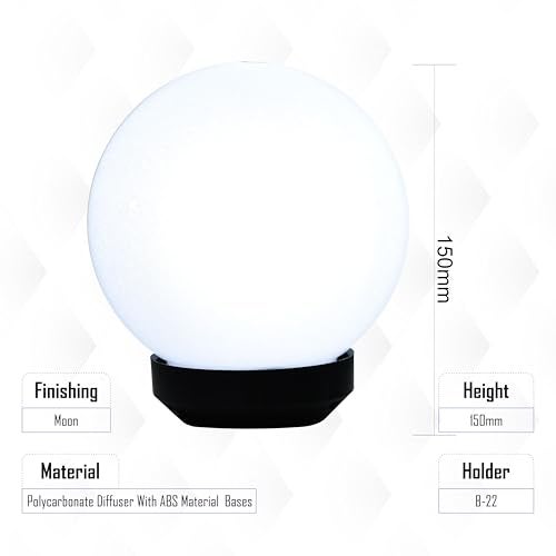 Forus Gate Lamp with 2 Years Warranty, Main Gate Light Lamp, Waterproof, Doom Light, Pillars, Globe Shape Light for Poles, Garden & Home | Moon Shape Outdoor Decorative Lamp | B22 White | 15CM | 1 Pc - Image 4