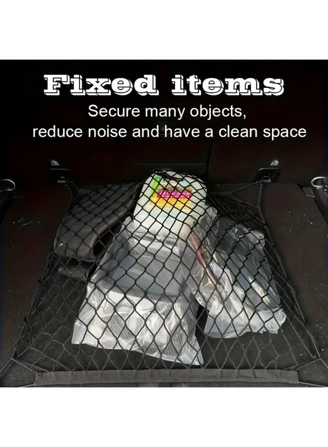 Black Cargo Net with Elastic Mesh ABS Hooks Car Trunk Organizer Storage Bag Holder - Image 1