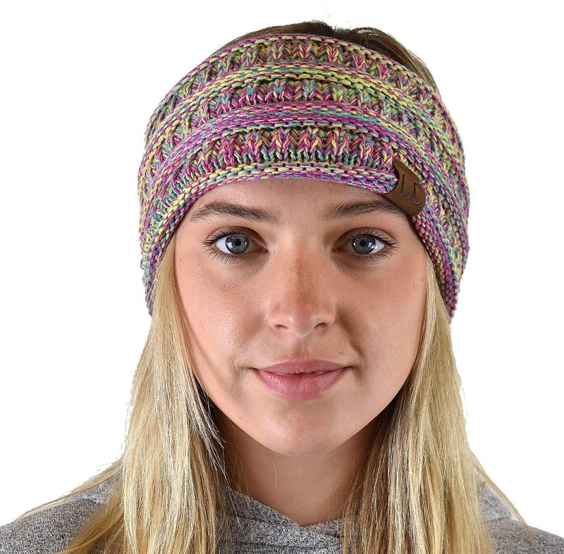 Cc Soft Stretch Winter Warm Cable Knit Fuzzy Lined Ear Warmer Headband - Image 2