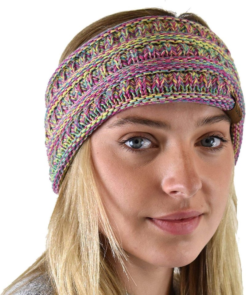 Cc Soft Stretch Winter Warm Cable Knit Fuzzy Lined Ear Warmer Headband - Image 3