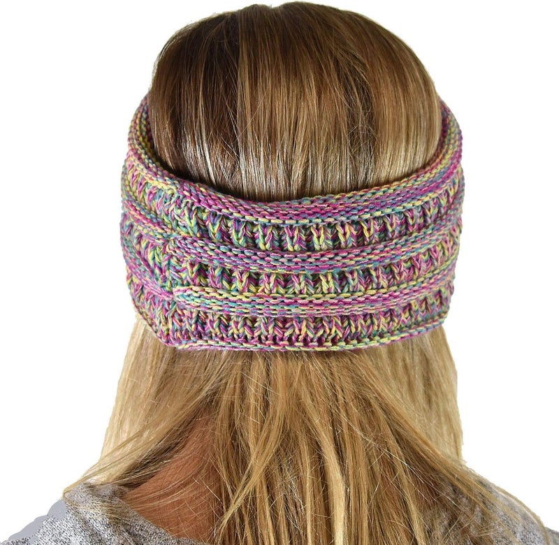 Cc Soft Stretch Winter Warm Cable Knit Fuzzy Lined Ear Warmer Headband - Image 4