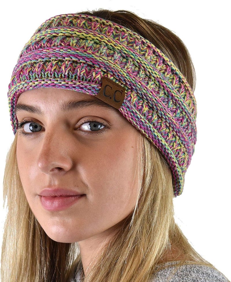 Cc Soft Stretch Winter Warm Cable Knit Fuzzy Lined Ear Warmer Headband - Image 1