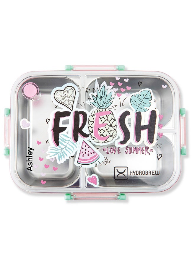Hydrobrew Personalized Steel Core Bento Lunch Box 3 Compartment 750ml – Fresh Pink - Image 1