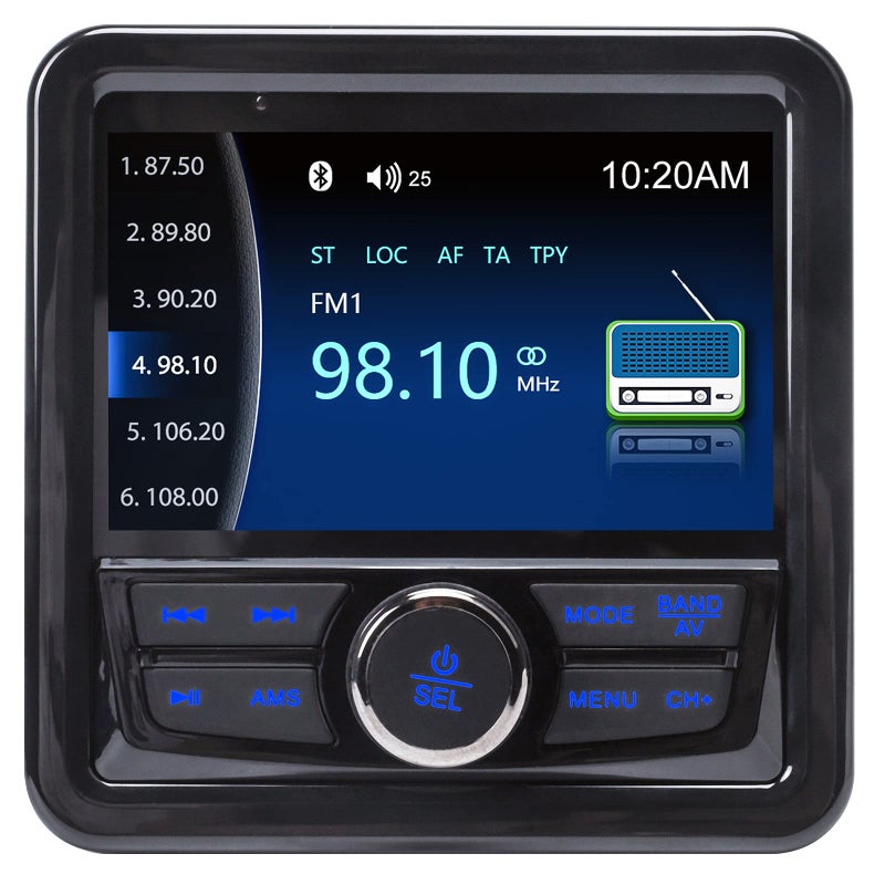 AUDIOZERONE Audio Systems Marine Gauge Receiver - Weatherproof, 4-inch Display Screen, Built-in Amplifier, Bluetooth, Digital Media MP3 Player, No CD Player, USB Port, - Image 1
