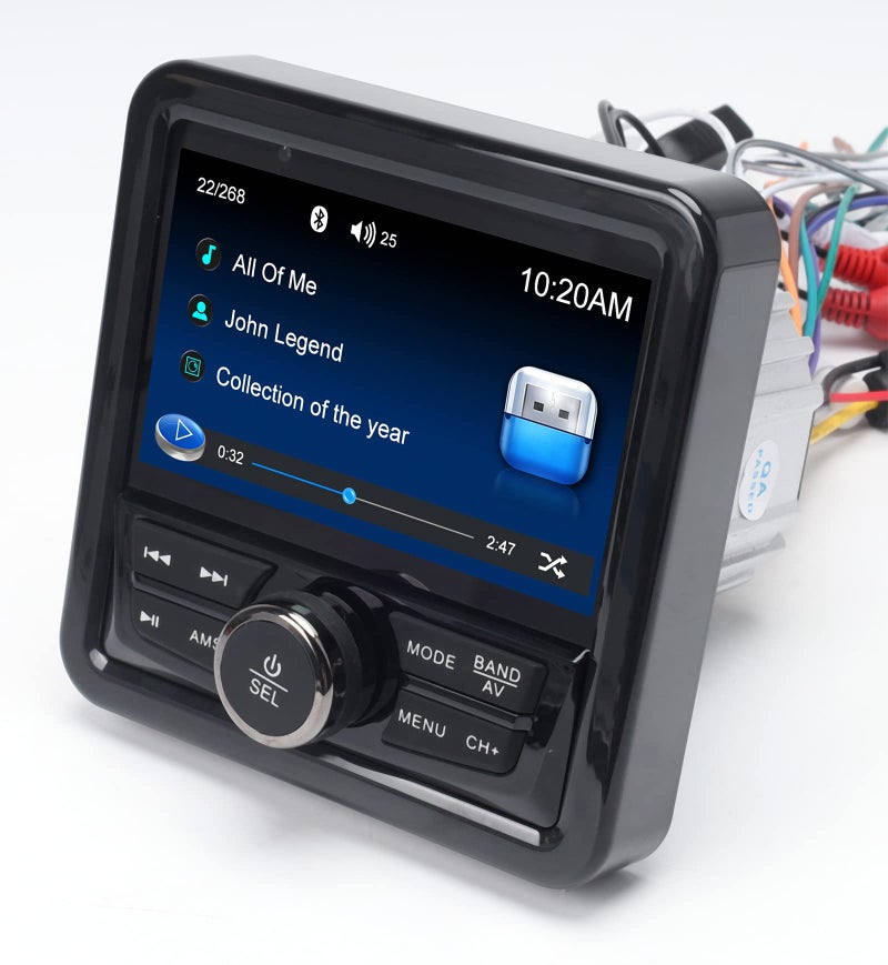 AUDIOZERONE Audio Systems Marine Gauge Receiver - Weatherproof, 4-inch Display Screen, Built-in Amplifier, Bluetooth, Digital Media MP3 Player, No CD Player, USB Port, - Image 2