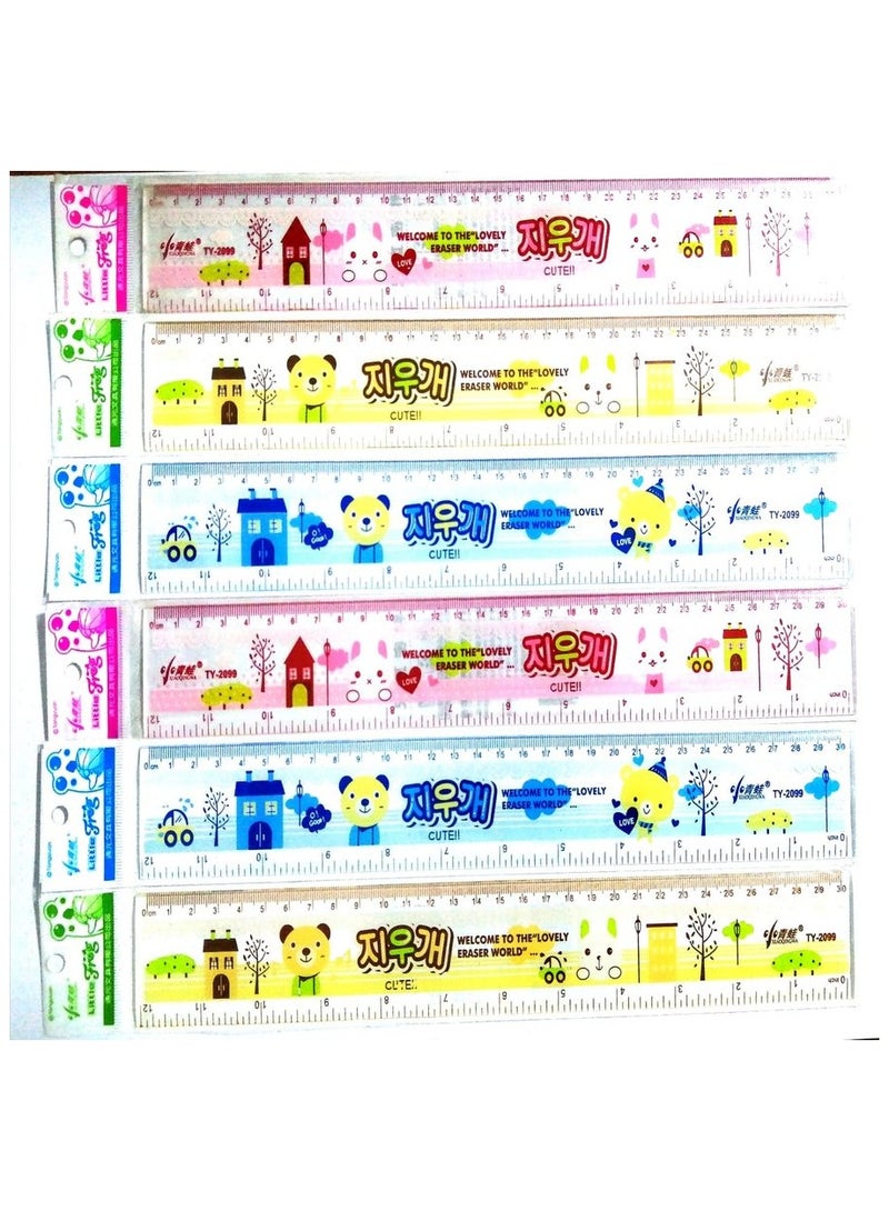 مسطرة بلاستيك 30 سم أشكال وألوان مختلفة - عبوة من 50 قطعة - Image 2