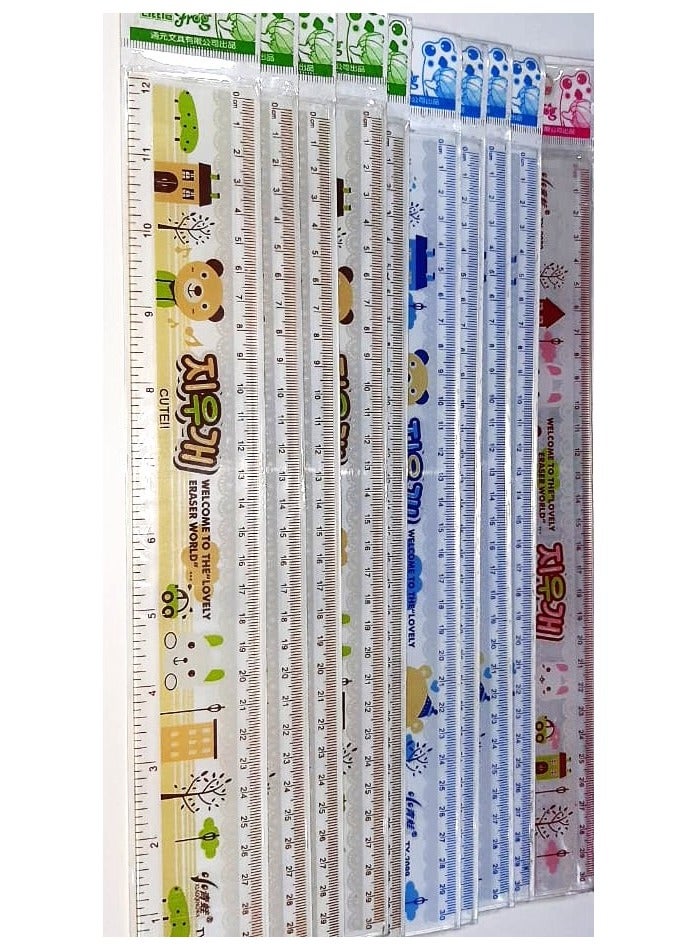 مسطرة بلاستيك 30 سم أشكال وألوان مختلفة - عبوة من 50 قطعة - Image 1
