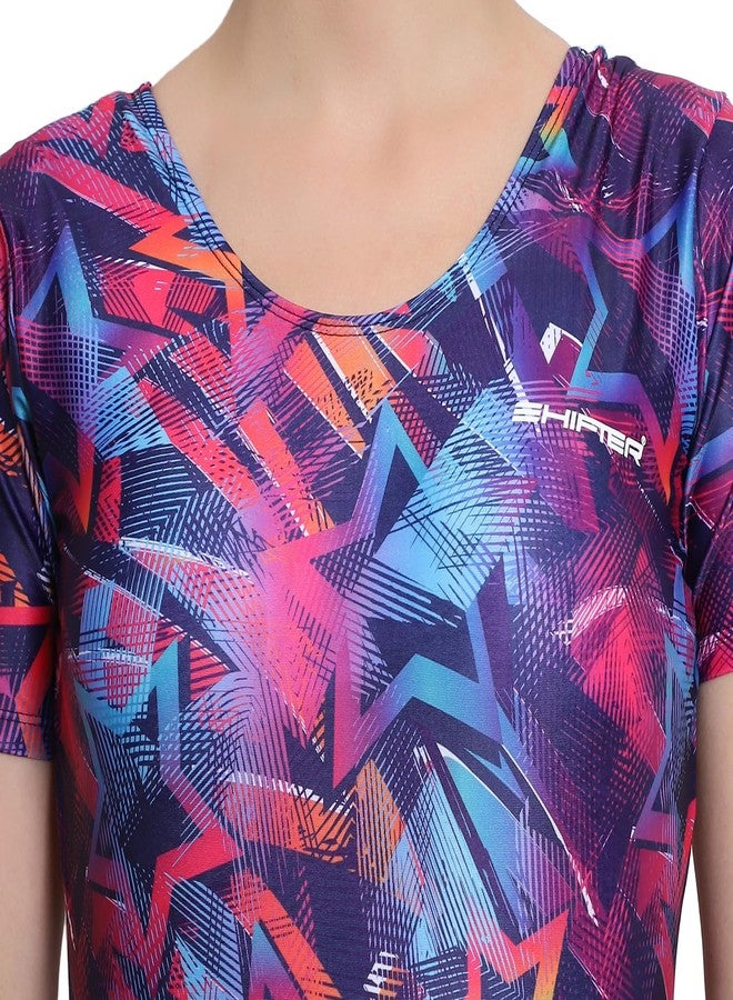 SHIFTER Printed Swimming Costume for Women Frock Style Quick Drying Swim Dress I Swimwear for Women I One-Piece Swimsuits I Swimsuit for Women[Half Sleeves - Half Length - without Pads] (3XL, PINK STAR) - Image 4