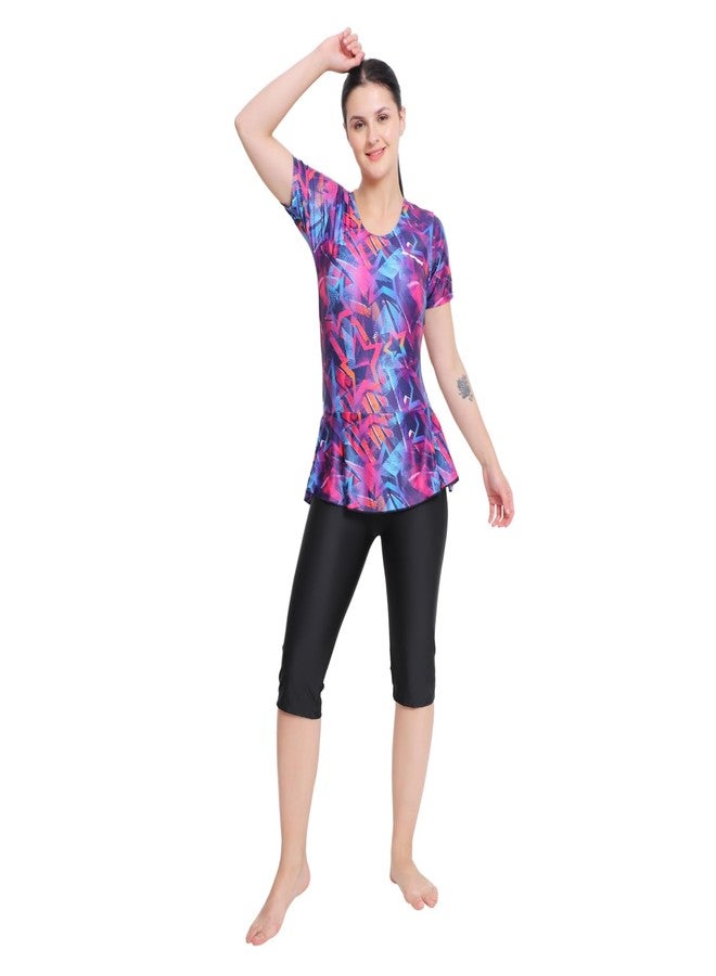 SHIFTER Printed Swimming Costume for Women Frock Style Quick Drying Swim Dress I Swimwear for Women I One-Piece Swimsuits I Swimsuit for Women[Half Sleeves - Half Length - without Pads] (3XL, PINK STAR) - Image 5