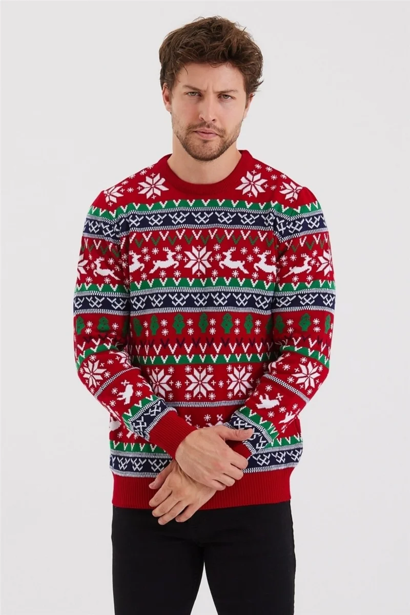 كوول تارز Cool Style Men's Red-Green-White Christmas New Year Sweater-NOELKZKR200S