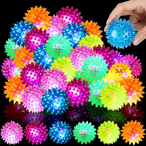 Charniol 60 Pack Light up Spike Rubber Ball LED Spiky Ball Strobe Flashing Sensory Toy Bouncy Flash Stress Toy for Adults Teens 217 Inch - Image 1