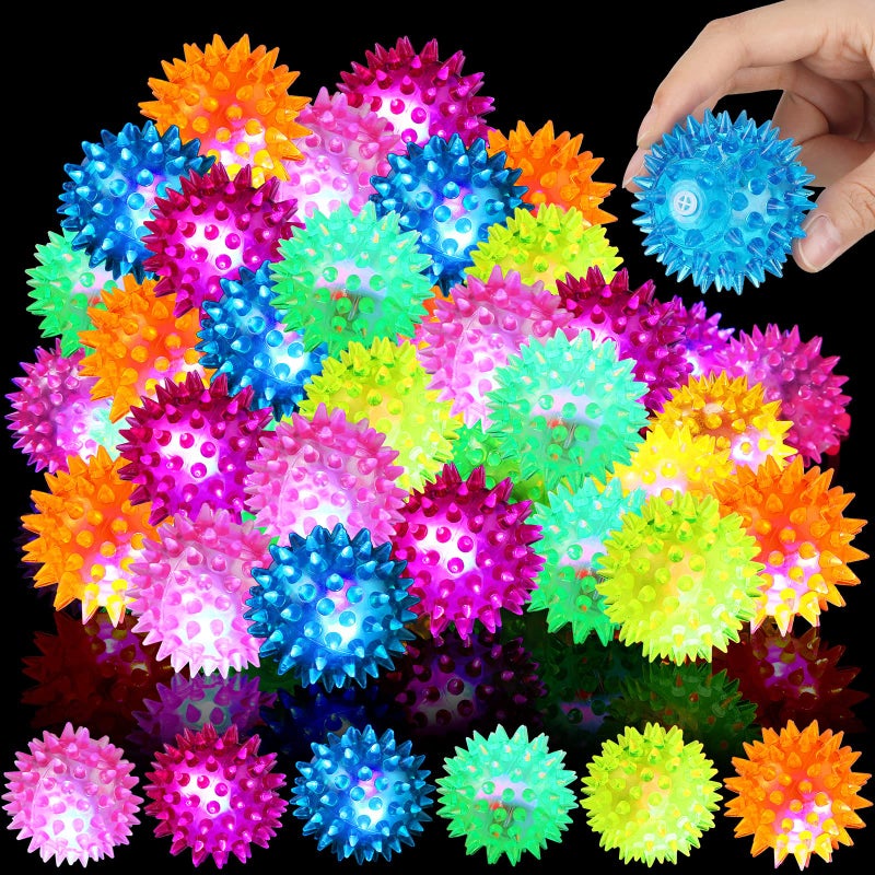 Charniol 60 Pack Light up Spike Rubber Ball LED Spiky Ball Strobe Flashing Sensory Toy Bouncy Flash Stress Toy for Adults Teens 217 Inch - Image 3
