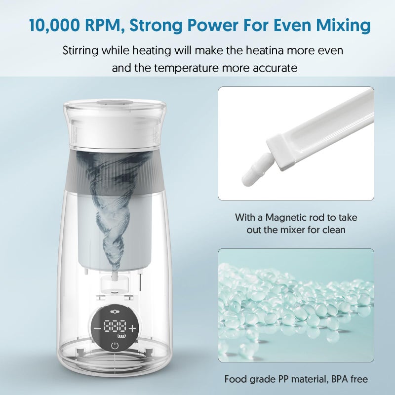 Bellababy Portable Milk Warmer & Mixer, Cordless Travel Bottle Warmer for Breastmilk, Formula or Water, 10 oz Big Capacity, Big Battery Capacity for Journey, Calienta Biberones PortÃ¡til - Image 5