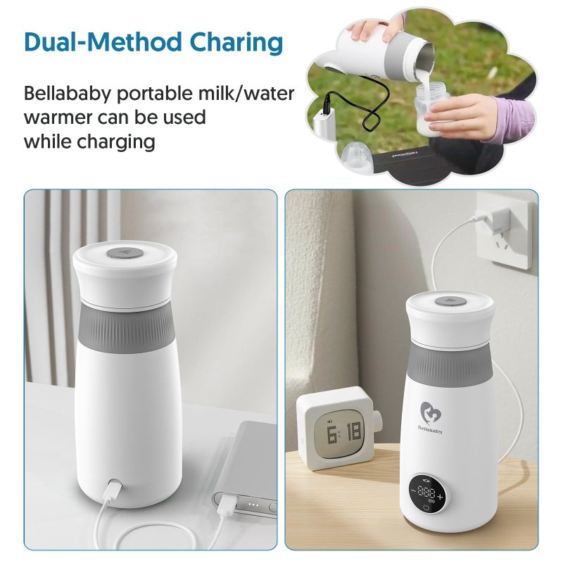 Bellababy Portable Milk Warmer & Mixer, Cordless Travel Bottle Warmer for Breastmilk, Formula or Water, 10 oz Big Capacity, Big Battery Capacity for Journey, Calienta Biberones PortÃ¡til - Image 3