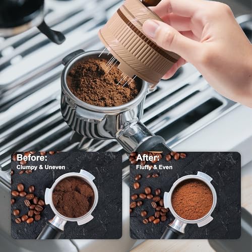 ShanSon WDT Espresso Tool with Brush Base Coffee Powder Distributor Needle WDT Tool for Barista Coffee Bar Espresso Distribution Tool,58mm,Khaki&Brown - Image 4