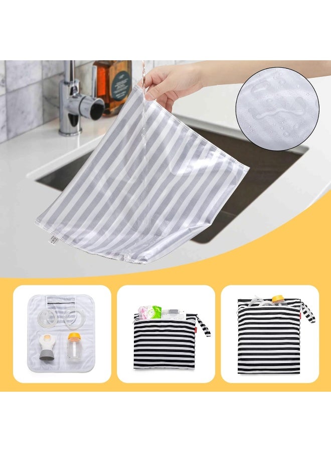 Damero Breast Pump Parts Bag, 2Pack Wet Bag for Breast Pump Parts Storage with Waterproof Mat, Black Strips - Image 3