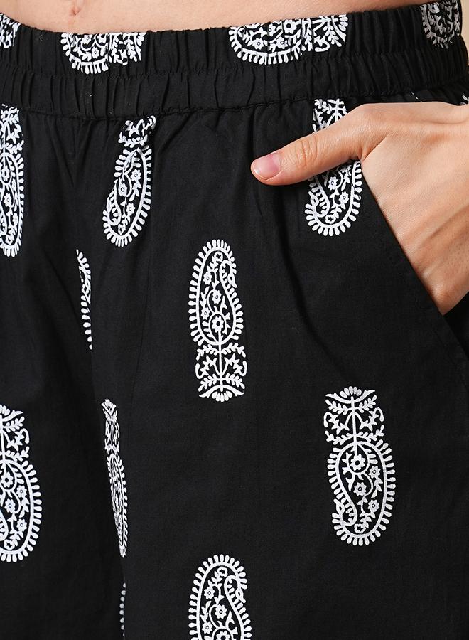 جلو باص طقم كورتا مستقيمة للعمل بطبعة شرقية كاملة مع بنطال واسع - Image 5