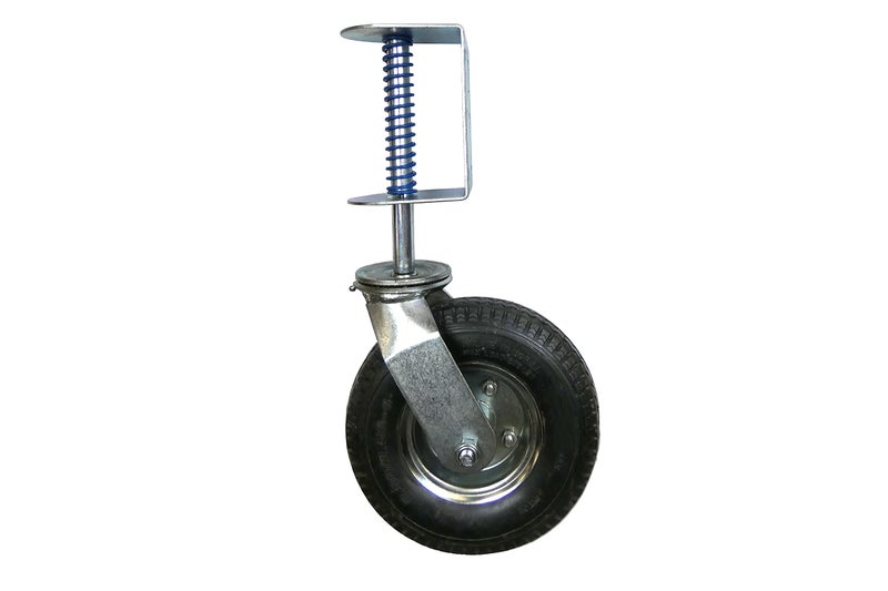 عجلة بوابة هوائية بزنبرك محملة من شيفرد هاردوير 9798 بقطر 8 إنش وسعة تحميل 200 رطل وتركيب عالمي باللون الأسود