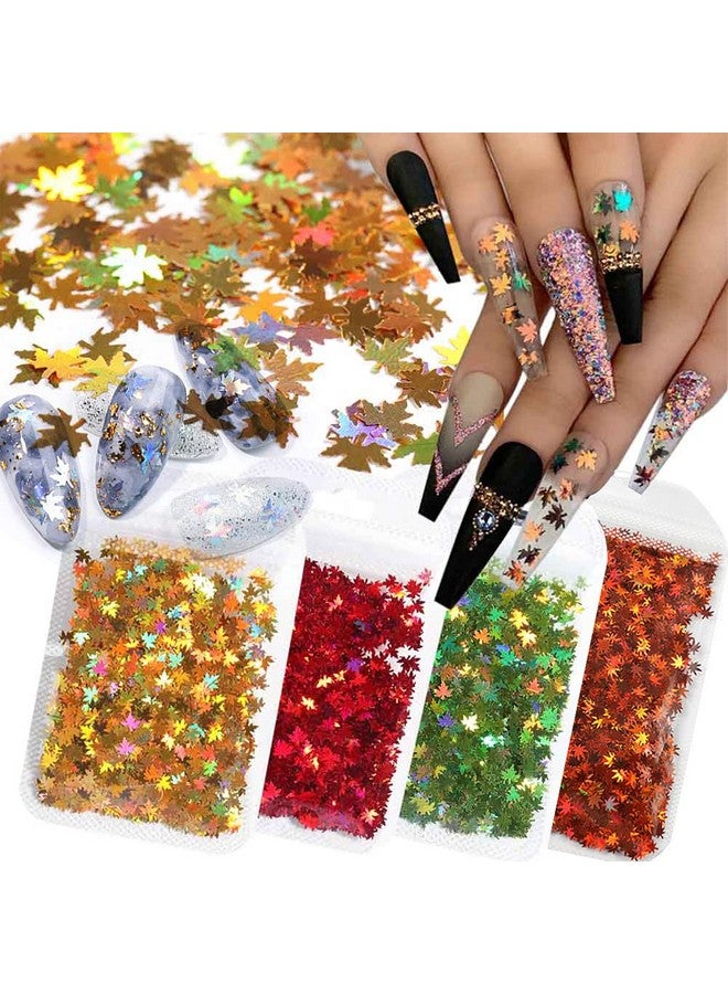 ASVNRES 5 Bags Fall Holographic Nail Art Maple Leaf Sequins Glitters, Nails Decorations Supply Gel Polish Manicure Tips Accessories Autumn Maple Leaves Nail Design Glitter Flakes Set  - Image 1