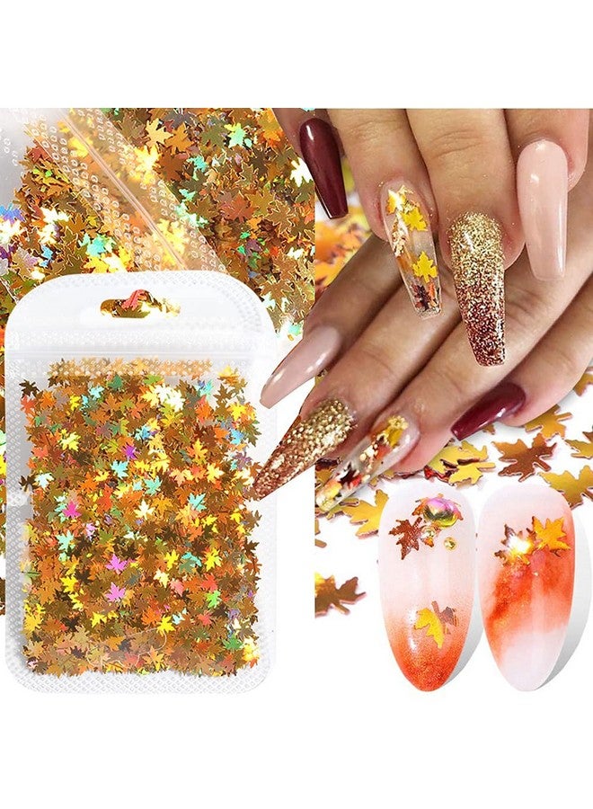 ASVNRES 5 Bags Fall Holographic Nail Art Maple Leaf Sequins Glitters, Nails Decorations Supply Gel Polish Manicure Tips Accessories Autumn Maple Leaves Nail Design Glitter Flakes Set  - Image 5