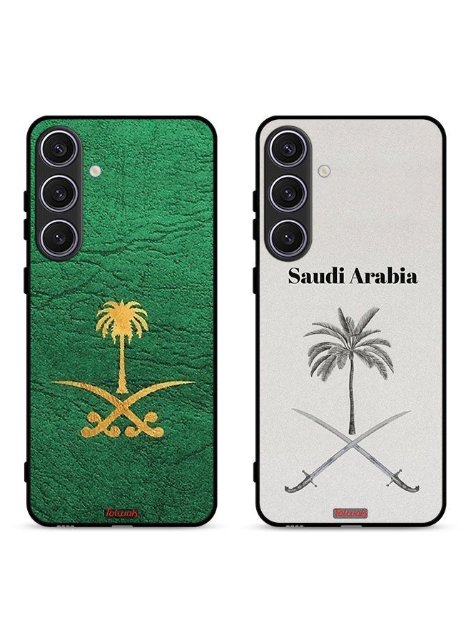 Tolwak حالتان لجهاز سامسونج جالاكسي S24 5G أغطية واقية بتصميم جلد سعودي وبني - Image 1